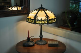 Antique Art Nouveau Slag Glass Lamp Miller 4