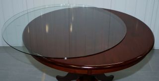 SMALL ROUND MAHOGANY DINING TABLE SEATS FOUR PEOPLE WITH GLASS TOP PIECE 5