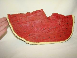 Vintage Primitive Carved Painted Folk Art Wood Tree Section Watermelon Slice