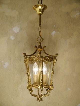 SMALL SOLID CLASSIC BRASS LANTERN SOLID CEILING LAMP FIXTURES CHANDELIER GLASS 3