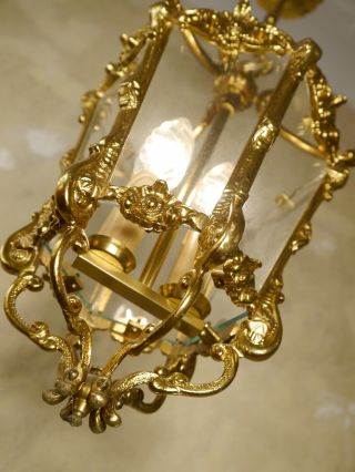 SMALL SOLID CLASSIC BRASS LANTERN SOLID CEILING LAMP FIXTURES CHANDELIER GLASS 5