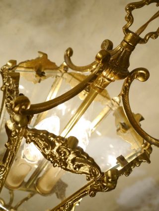 SMALL SOLID CLASSIC BRASS LANTERN SOLID CEILING LAMP FIXTURES CHANDELIER GLASS 6