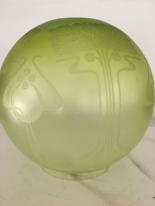 Antique Art Nouveau Green Round Oil Lamp Shade