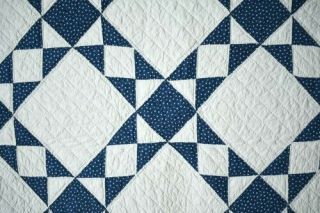 EYE CATCHING Vintage 1880 ' s Indigo Blue & White Ohio Stars Antique Quilt 3