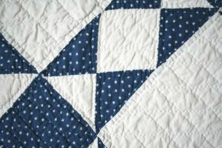 EYE CATCHING Vintage 1880 ' s Indigo Blue & White Ohio Stars Antique Quilt 4