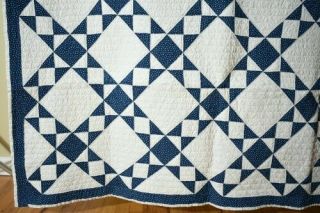 EYE CATCHING Vintage 1880 ' s Indigo Blue & White Ohio Stars Antique Quilt 6