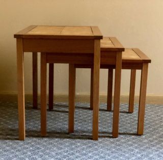 Danish Mid Century Modern Vintage 3 Nesting Tile Top Tables Made In Denmark Mcm