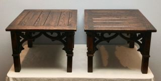 Vintage Pair Oak French Gothic Side Tables/coffee Tables Hand - Carved Side Skirts