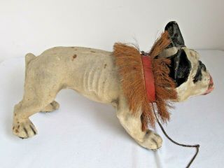 Antique Paper Mache French Bulldog Growler Nodder Pull Toy 3
