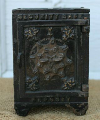 Antique Keyser & Rex Cast Iron Security Safe Deposit Coin Still Bank Orig.  Paint