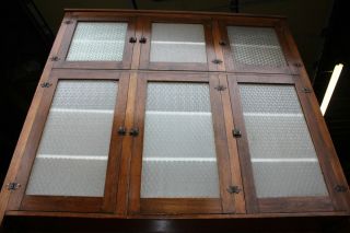 Antique Pine Butler Pantry Cupboard wTextured Glass Cabinet Storage 71 