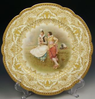 Old Paris Sevres Style Le Rosey Hand Painted " La Aveir " Raised Gold Plate F