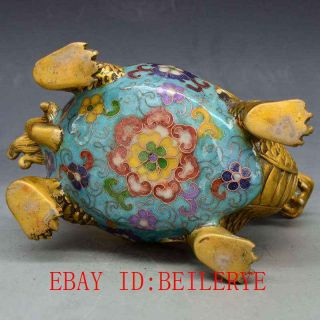 Chinese Antiques Brass Handwork Cloisonne Dragon Turtle Incense Burner L20 7