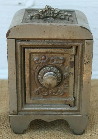 Antique Kenton Brand Cast Iron Safe Coin Still Bank Combination Lock Vtg Cherub