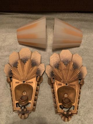 Antique Williamson Beardslee Art Deco Sconce and Shade (Pair) 2