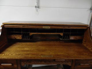 Vintage 7 Drawer Oak Rolltop Desk With 2 Writing Boards 4