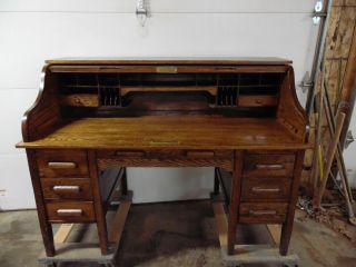 Vintage 7 Drawer Oak Rolltop Desk With 2 Writing Boards 9