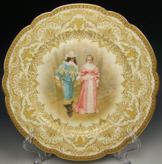 Old Paris Sevres Style Le Rosey Hand Painted " Le Invitation " Raised Gold Plate B