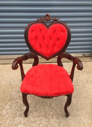 Antique Victorian Red Heart Arm Chair Rose Carved.  Pick Up Only