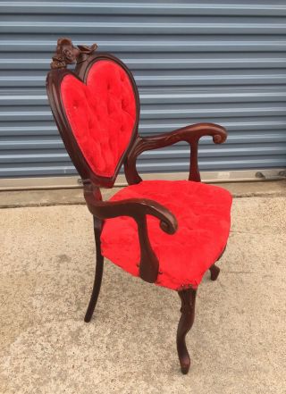 Antique Victorian RED HEART Arm Chair Rose Carved.  PICK UP ONLY 2