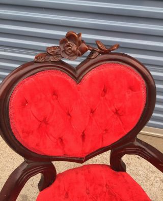 Antique Victorian RED HEART Arm Chair Rose Carved.  PICK UP ONLY 3