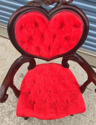Antique Victorian RED HEART Arm Chair Rose Carved.  PICK UP ONLY 6