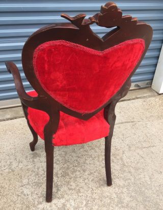 Antique Victorian RED HEART Arm Chair Rose Carved.  PICK UP ONLY 7