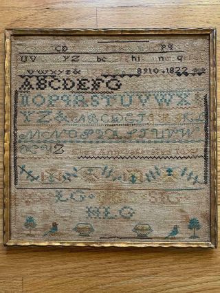 Antique Framed 1822 Cross Stich Sampler,  Eliza Ann Cage 10 Years Old