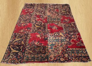 Authentic Hand Knotted Vintage Persain Patchwork Wool Area Rug 6 X 4 Ft (6922)