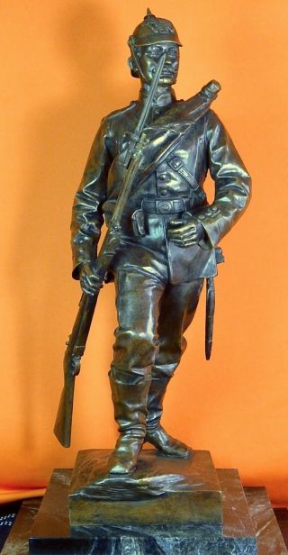 German Germany Pre Ww1 Waldemar Uhlmann Bronze Military Soldier Statue Figurine