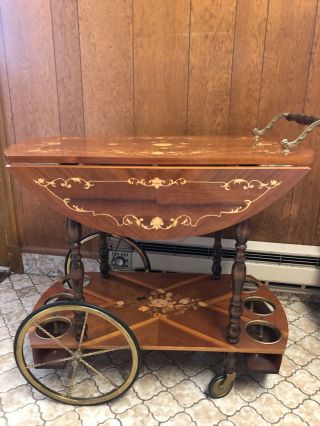 Vintage Italian Wood Serving Bar / Tea Cart.