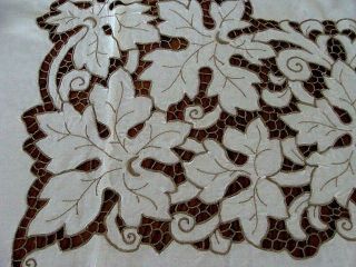 Vintage Madeira Linen Tablecloth 84 " 8 Napkins Fancy Cutwork Hand Embroidered