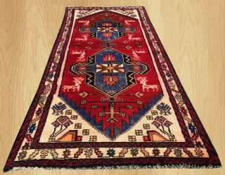 Authentic Hand Knotted Vintage Persain Bakhtiar Pictorial Wool Area Rug 8 X 3 Ft