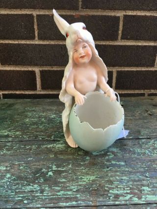 Rare Antique German Bisque Piano Baby Porcelain Figurine Bunny Rabbit Easter