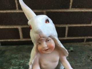 RARE Antique German Bisque Piano Baby Porcelain Figurine Bunny Rabbit Easter 2