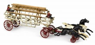 1890s Massive Cast Iron Horse Drawn Fire Engine / Ladder Truck By Dent 28 Inch