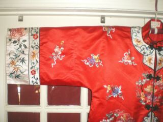 FINE Old Chinese Red Silk Jacket/Robe w/ Hand Embroidered Garden Scene Sz L 2