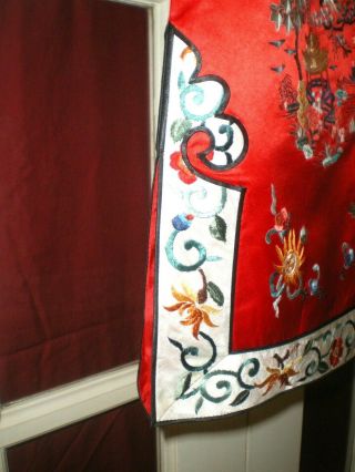 FINE Old Chinese Red Silk Jacket/Robe w/ Hand Embroidered Garden Scene Sz L 7