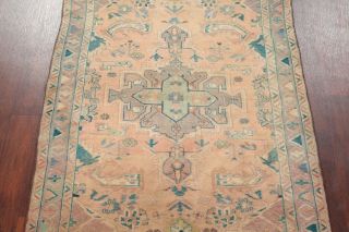 Antique MUTED PEACH Geometric Heriz Area Rug Distressed Wool Carpet 4 ' x7 ' 3