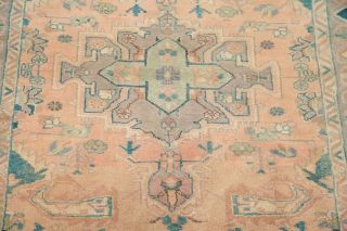 Antique MUTED PEACH Geometric Heriz Area Rug Distressed Wool Carpet 4 ' x7 ' 4