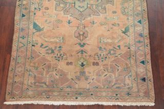 Antique MUTED PEACH Geometric Heriz Area Rug Distressed Wool Carpet 4 ' x7 ' 5