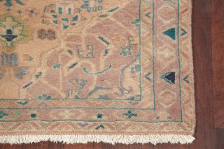 Antique MUTED PEACH Geometric Heriz Area Rug Distressed Wool Carpet 4 ' x7 ' 6