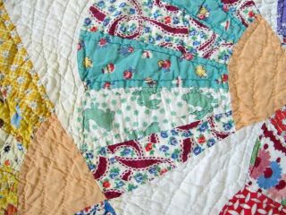 Feed Sack Hand Sewn GRANDMOTHER ' S FAN Quilt,  Many NOVELTY Prints,  Good 8