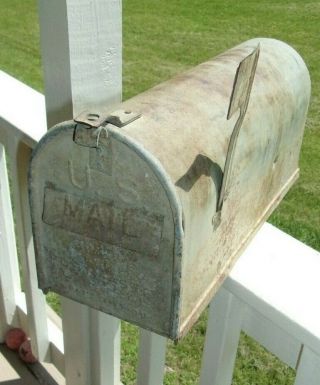 Antique Primitive 1908 Metal Penny Stamp Mailbox Approved Postmaster General