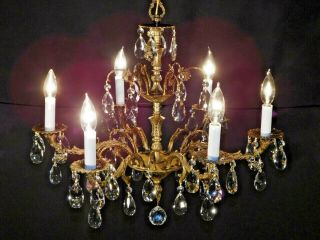 Antique French 6 Arm 6 Lite Extra Fussy Brass Bronze Cut Lead Crystal Chandelier