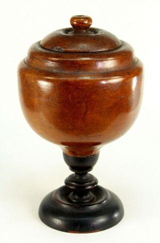 Antique 18th C Treen Ware Covered Raised Urn Lidded Chalice Burl Wood Tall 8.  5 "