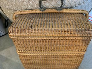Antique Japanese Picnic/compartmented Basket.  Bamboo.  Lined.