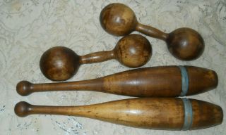 Antique Wooden Dumbbells & Juggling Pins Primitive Wood