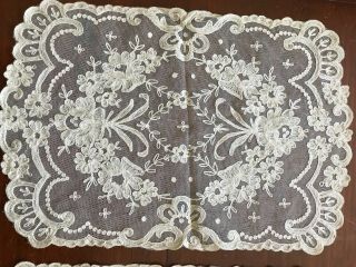 3 - Lg Antique French Tambour Net Lace Textile Doilies FABULOUS 6