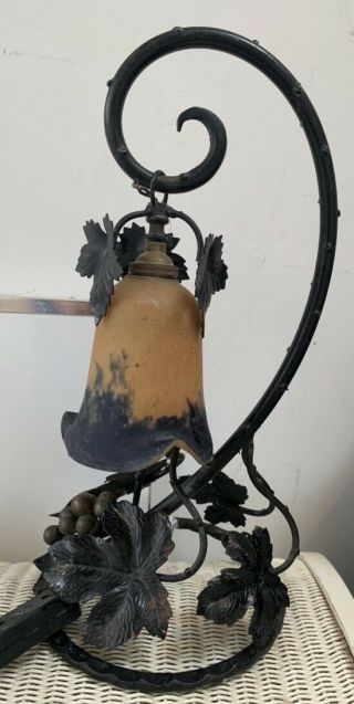 Vintage Black Brass Wrought Iron Grape Leaf Art Nouveau Table Lamp Light Vgc